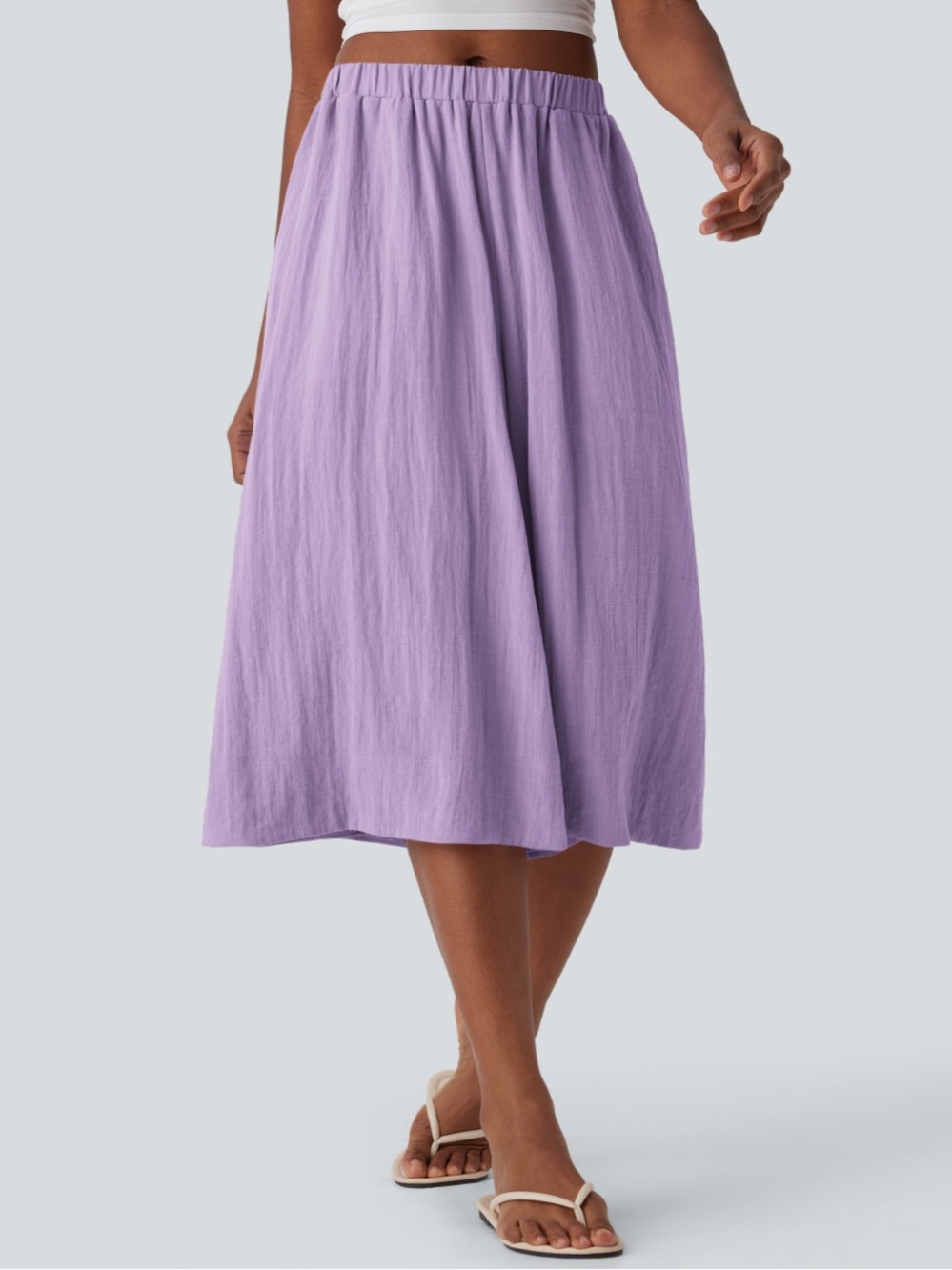Halara Linen Feel Lavender Midi Wide Leg Cropped Pants